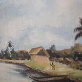 Painting on canvas African landscape Signed