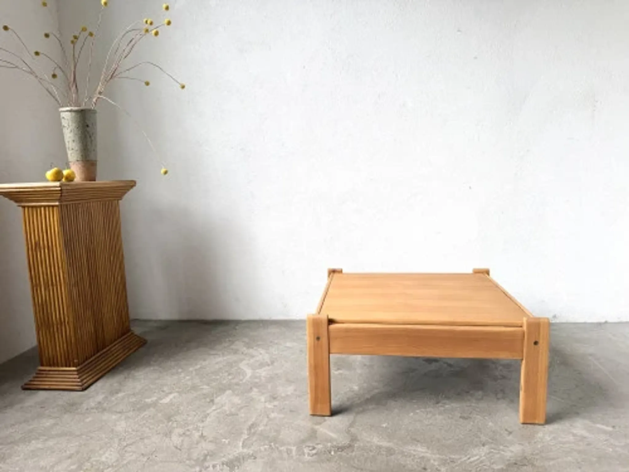 Modernist coffee table in solid pine with a reversible top, 1970s.