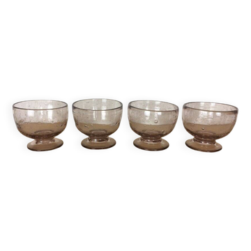 4 coupelles en verre bullé rose vintage
