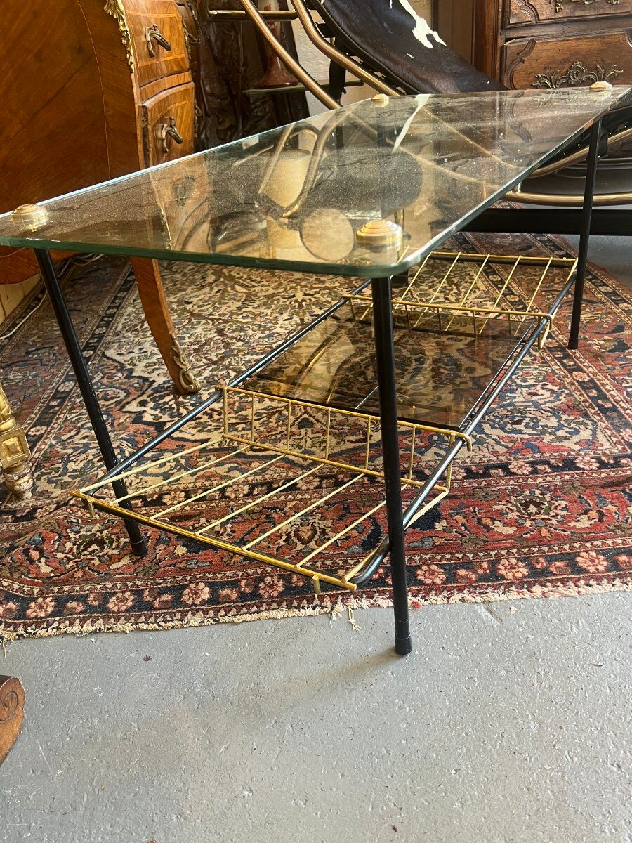 Black Steel Coffee Table with Magazine Rack attributed to Pierre Guariche for Airborne, 1950s