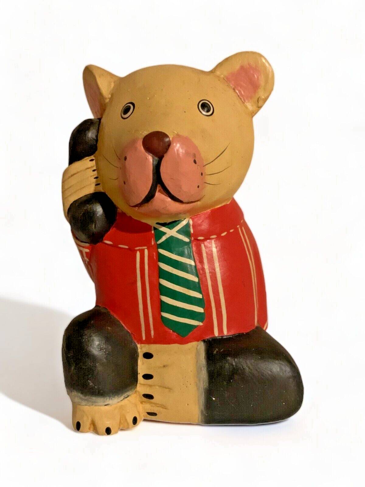 Bear 1985 light wood 17cm hand painted telephone deco toy old vintage statuette