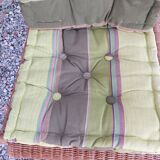 4 armchairs and a coffee table made of rattan and bamboo wood, vintage.