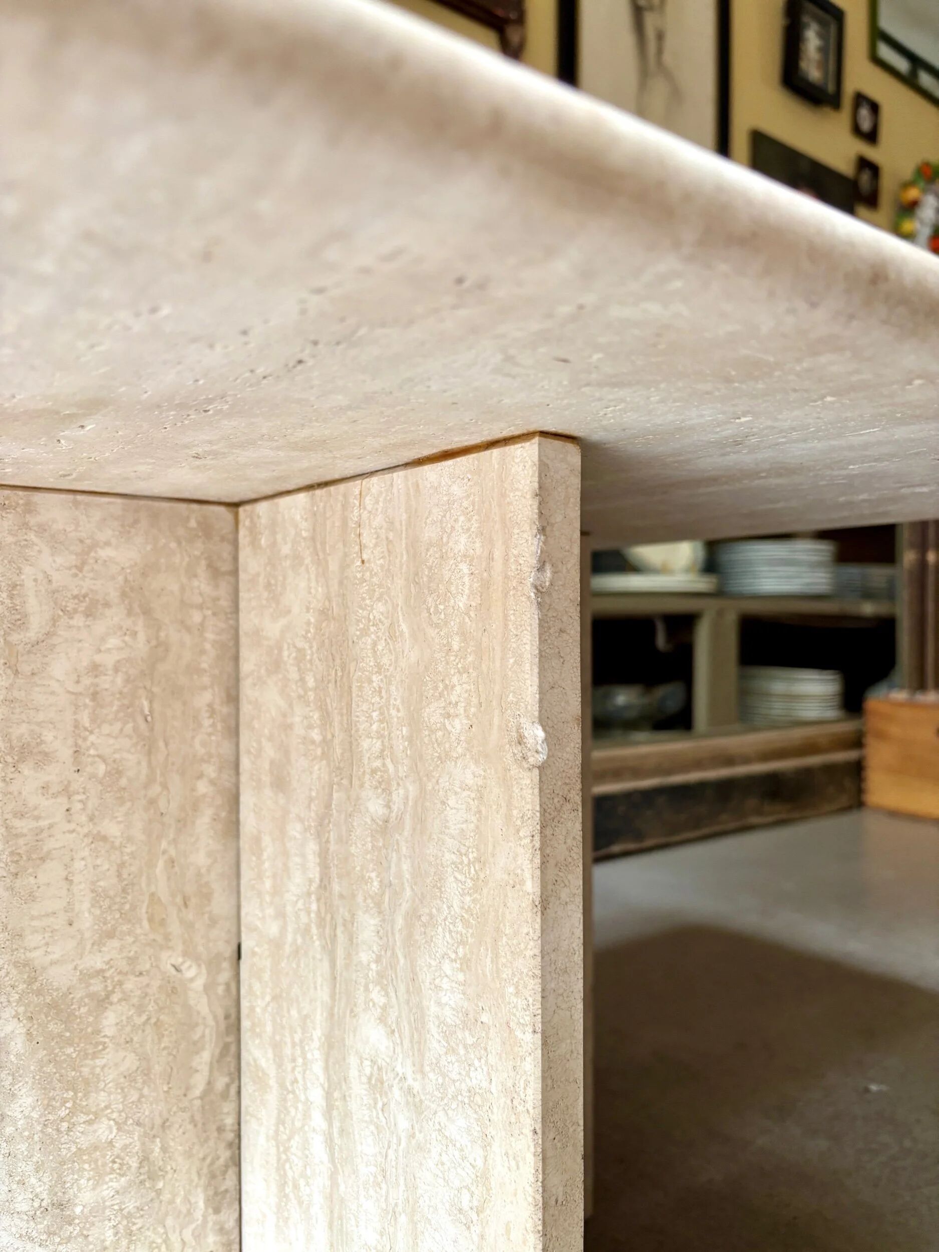 Coffee table, square side table in travertine 60 x 60 cm.