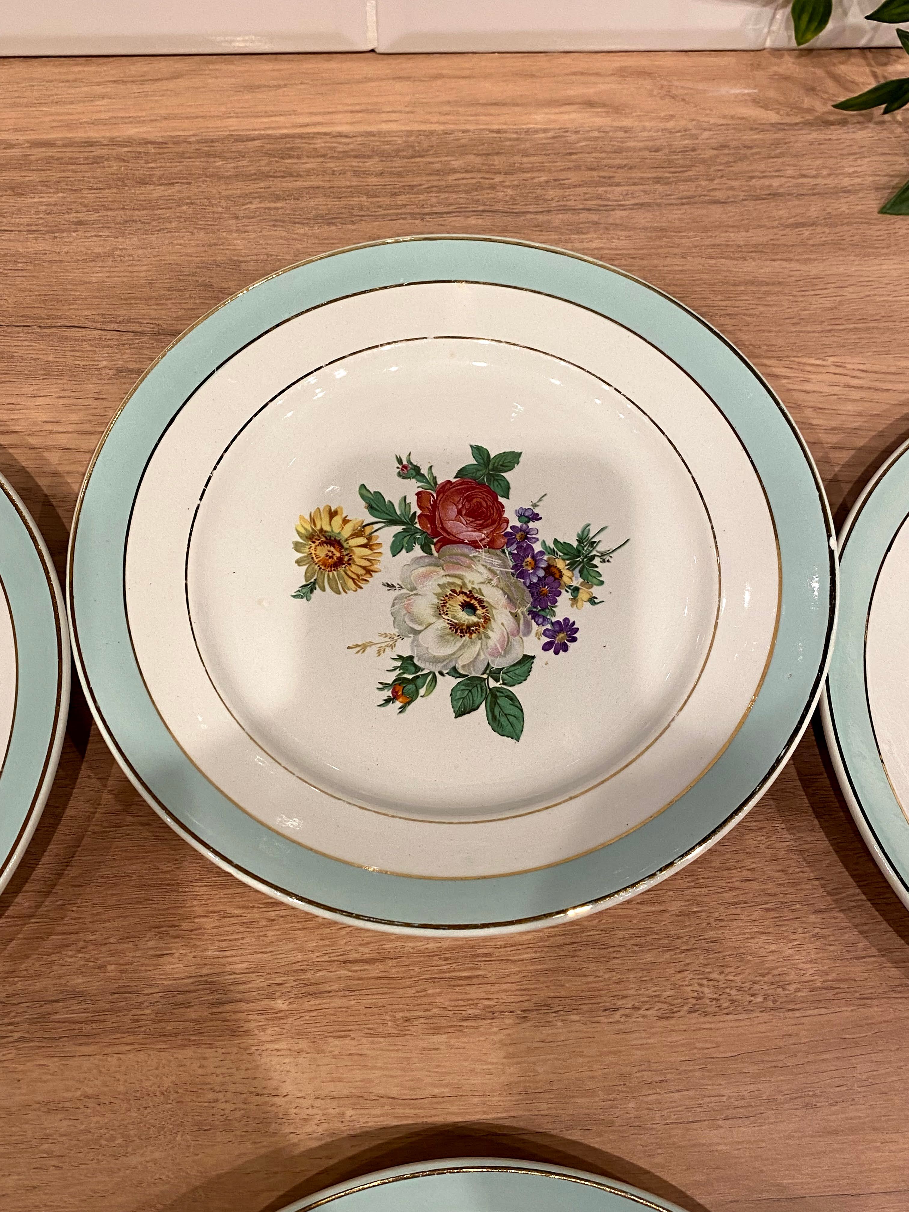 6 flat plates in half-porcelain Badonviller