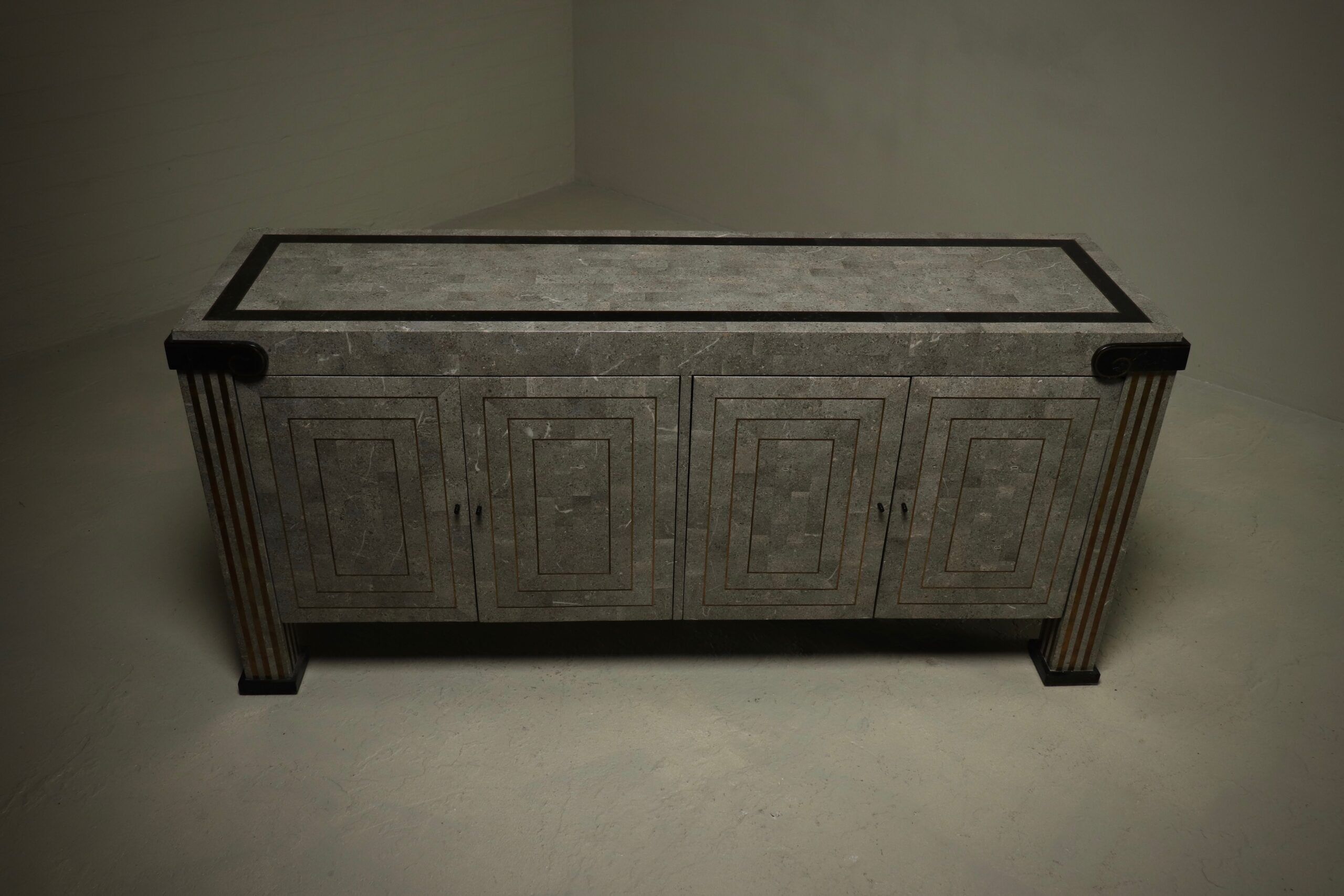 Maitland-Smith tessellated marble and brass sideboard 1980s