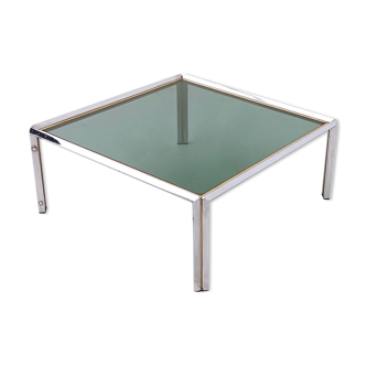 Postmodern steel coffee table with a square smoked glass top, italy
