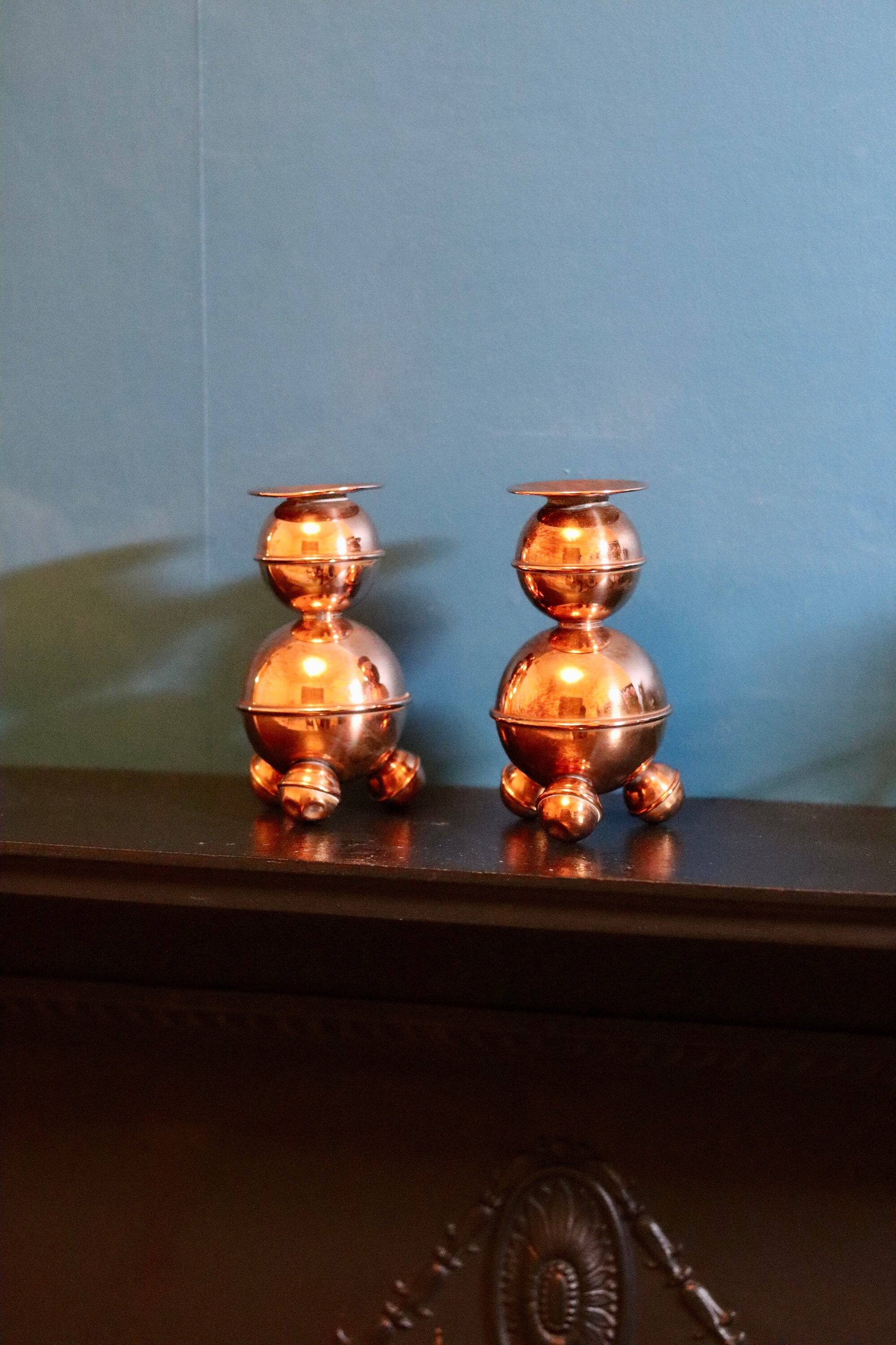 Pair of Swedish copper candlesticks from the mid-century by ALB Lindstrom Eskiltuna.