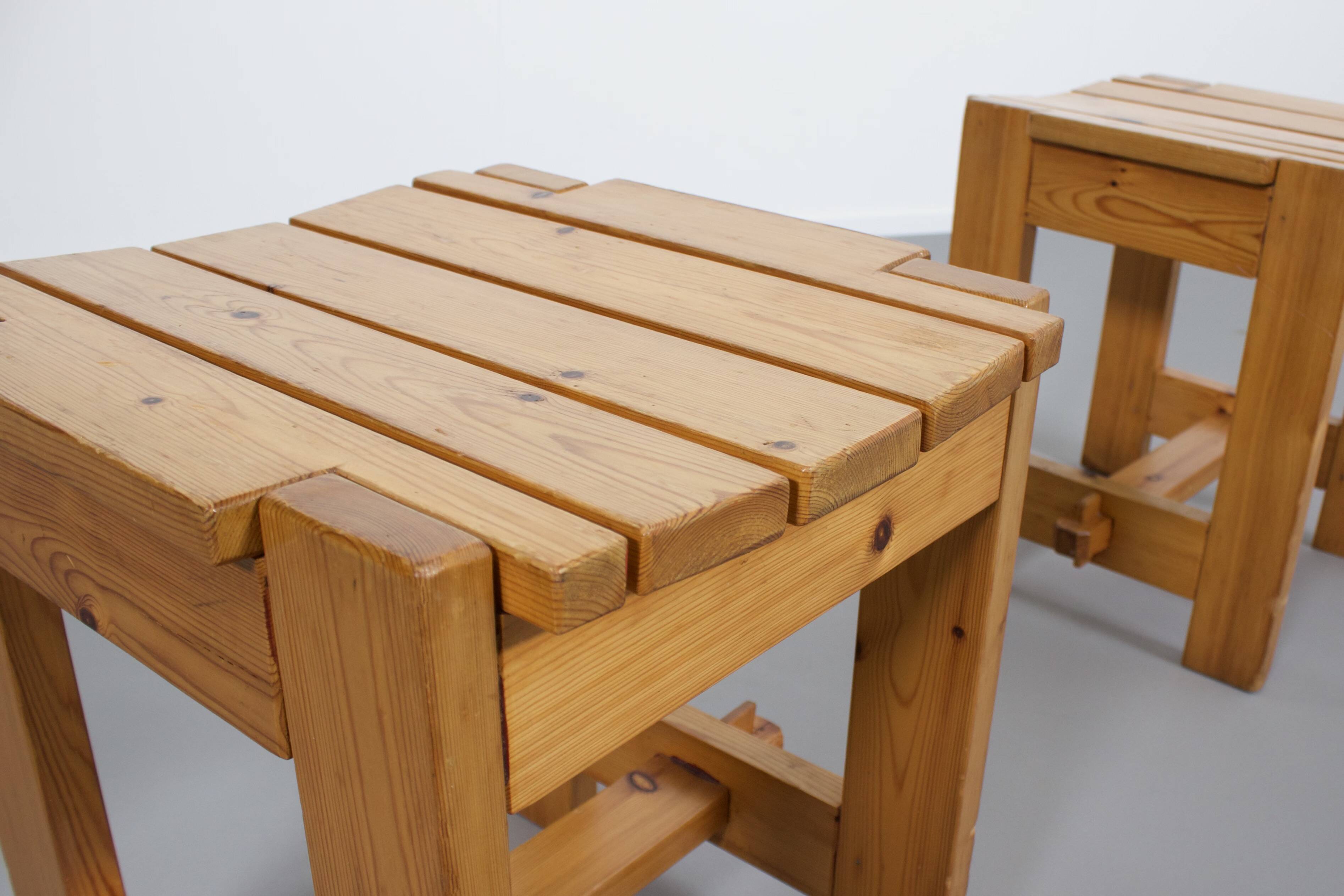 Solid Pine Midcentury Slat Stools, Sweden, 1960s
