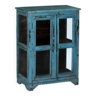 Vitrine bleue armoire buffet vaissellier bois teck inde