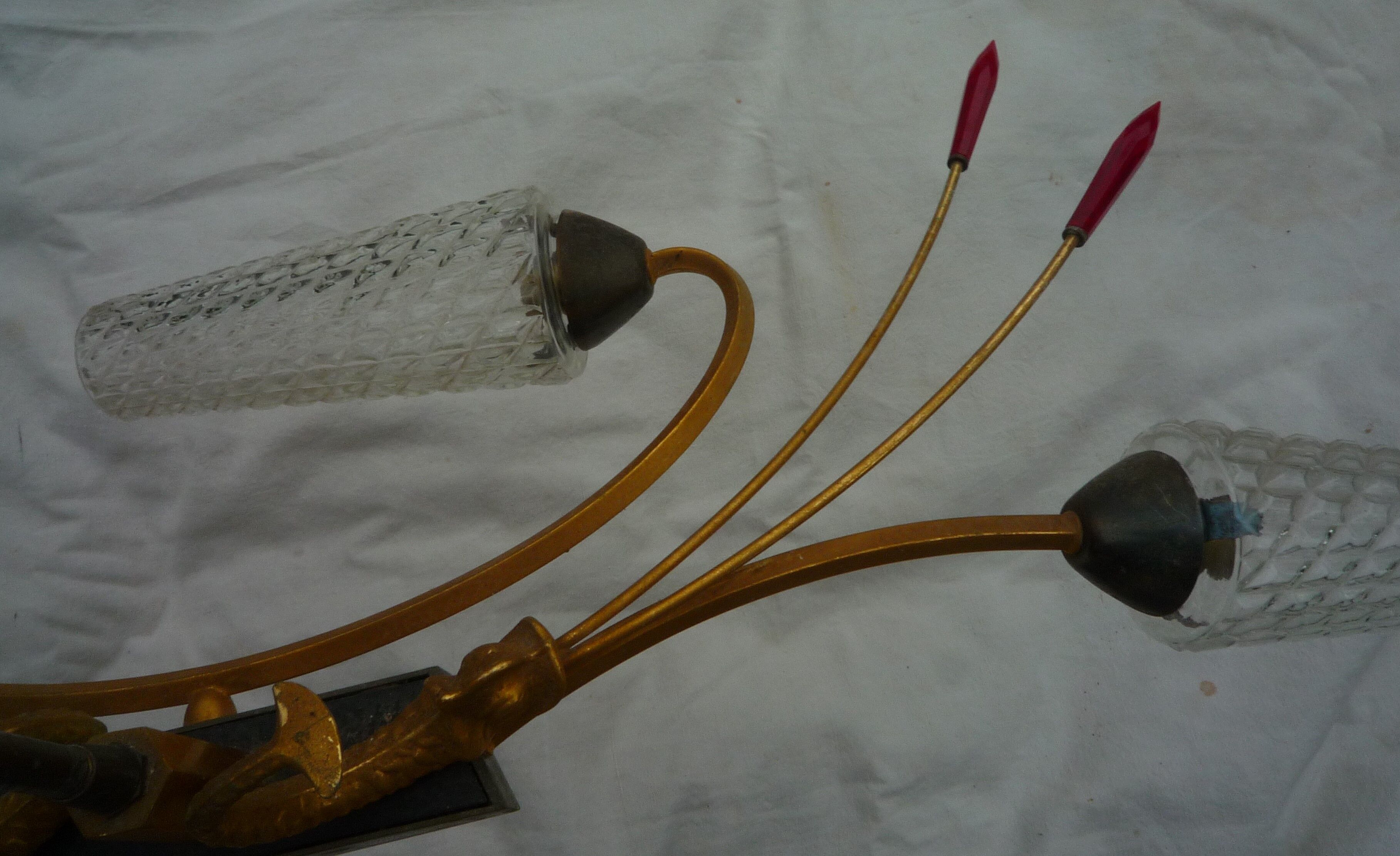 Golden chandelier fish pattern brass 6 branches art deco vintage fine 50s