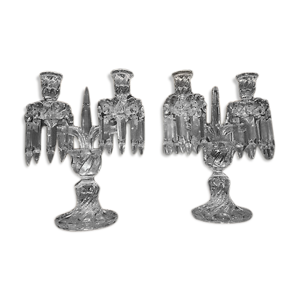 paire de chandeliers bambou tors en cristal estampillé baccarat