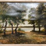 Old oil painting Savior Bernay Theric 1895 the Rhône with vintage wooden frame