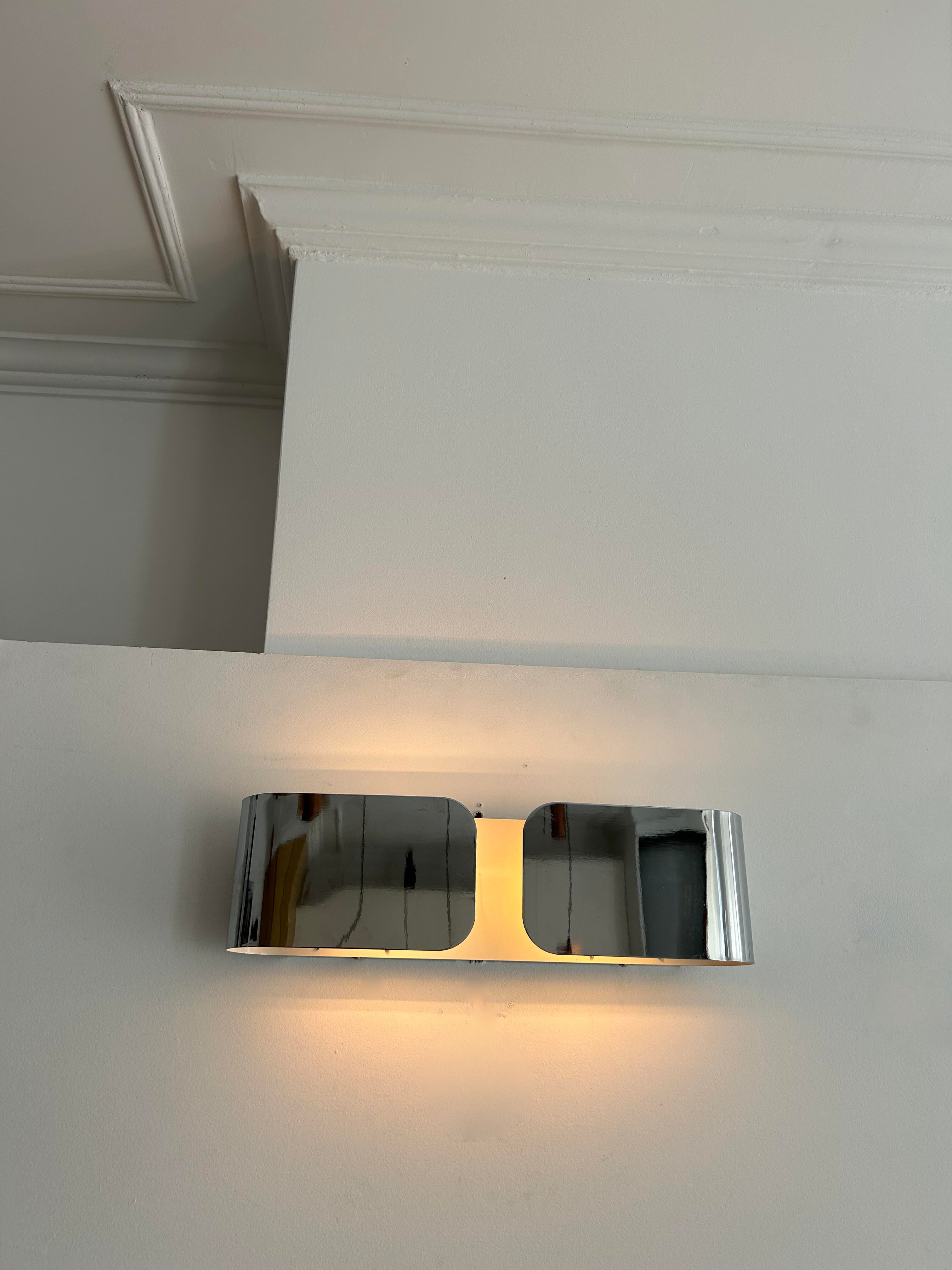 Vintage chromed metal wall lamp, France 1980