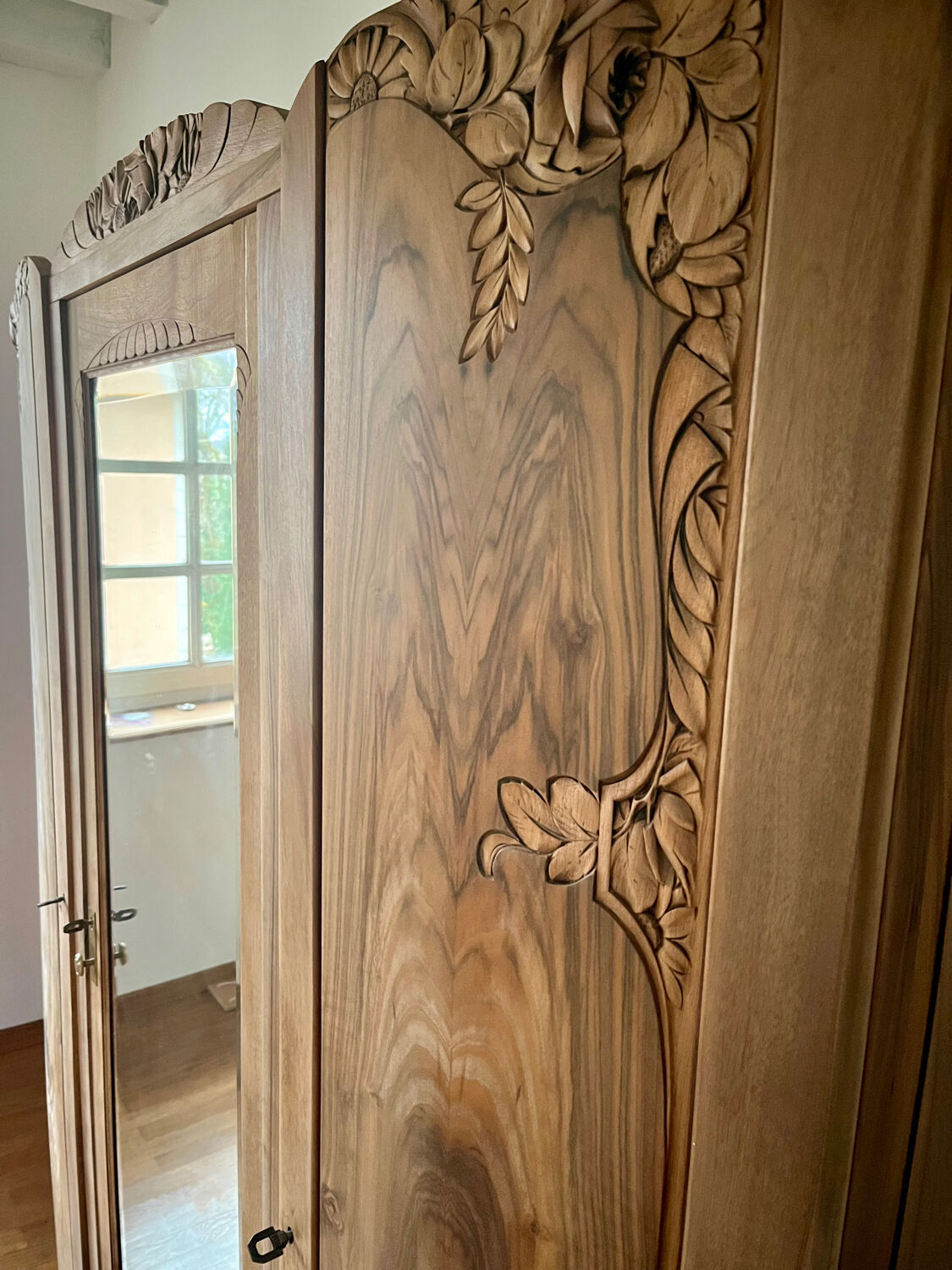 Vintage Art Deco wardrobe in raw wood
