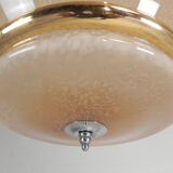 Art Deco suspension with cloudy glass shade and gold band, 1930s