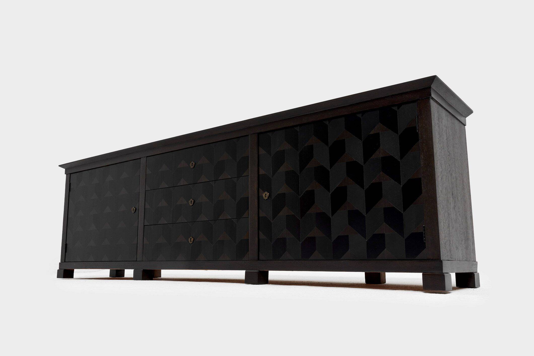 Brutalist Oak Craftsmanship Sideboard, 1960s/70s, Germany, Brass Accents