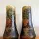 According to Legras: Pair of stained glass roller vases