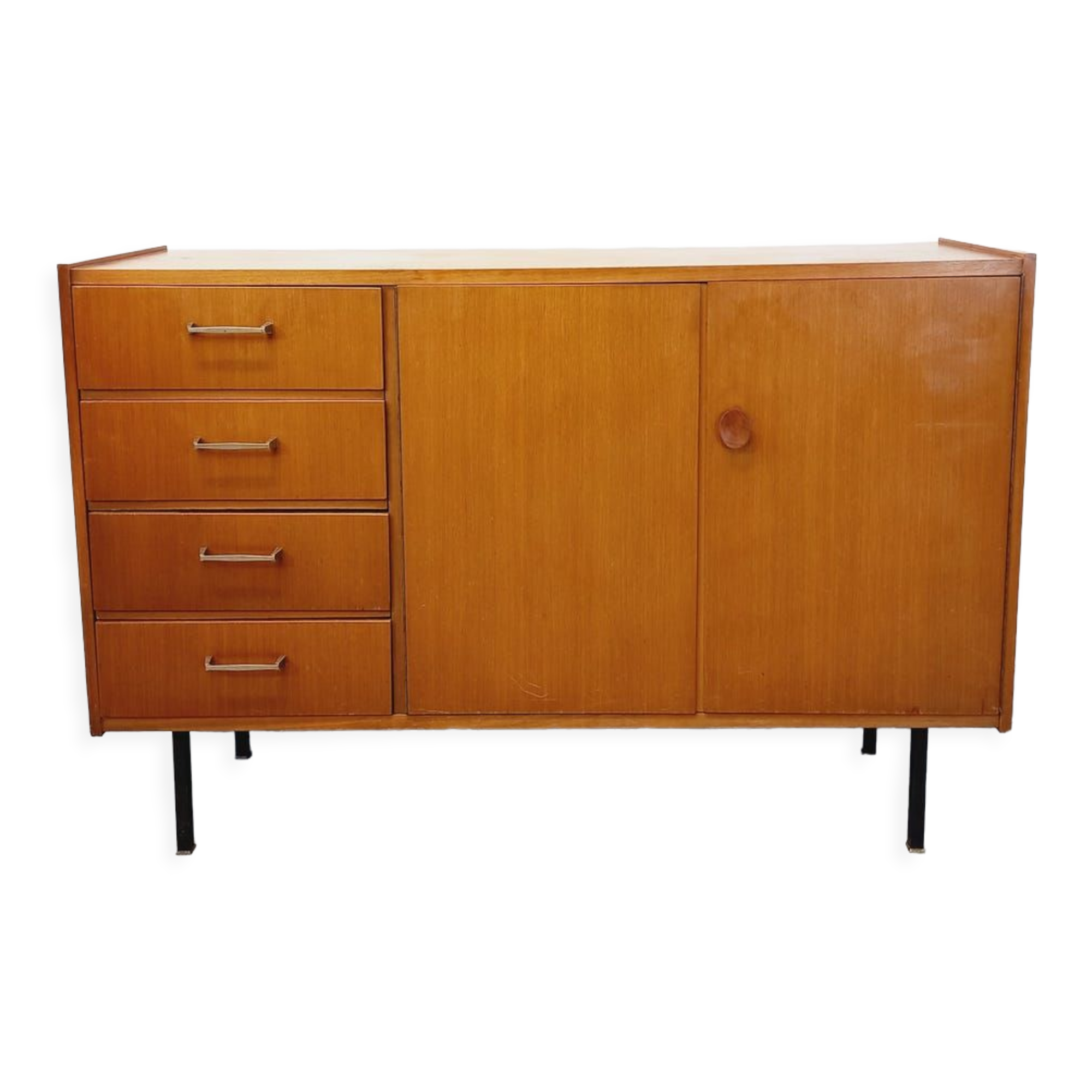 Vintage teak and black metal row from the 60s