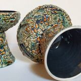 Pair of vintage Vanoise honey foam ceramic candlesticks