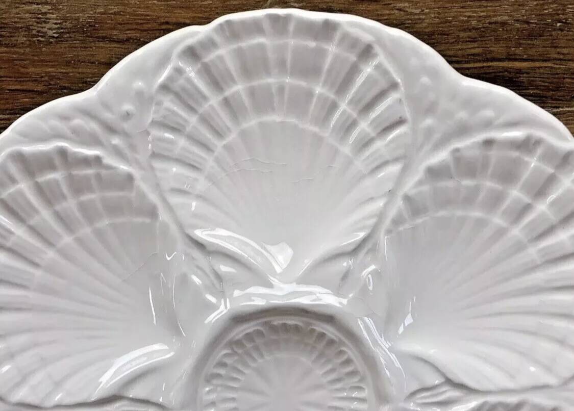 6 assiettes à huîtres blanche barbotine Sarreguemines