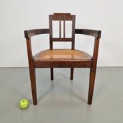 Art Nouveau Deco Armchair in Rattan Webbing, Oak and Copper, 1920s
