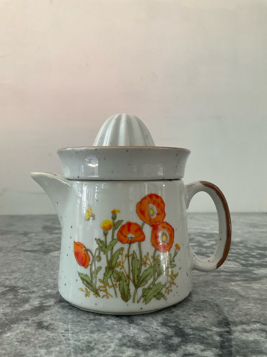 Vintage stoneware jug and its citrus juicer.