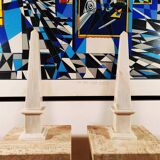 1970s Stunning Pair of Big Obelisks in Marble of Carrara.