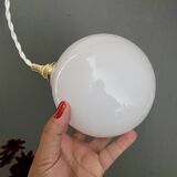 Vintage globe pendant light in white opaline