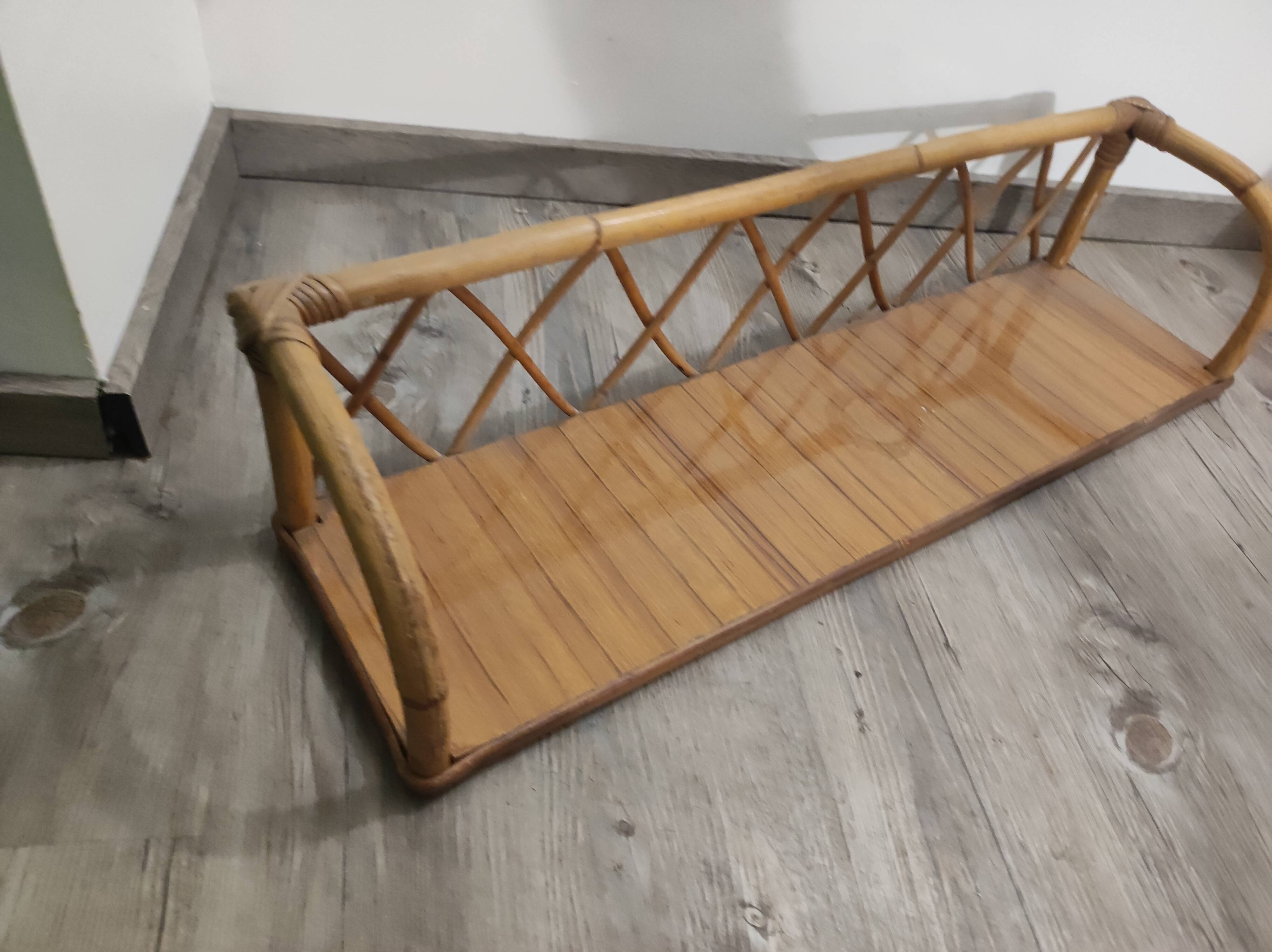 Wall shelf bamboo rattan wicker wood formica vintage 50 60