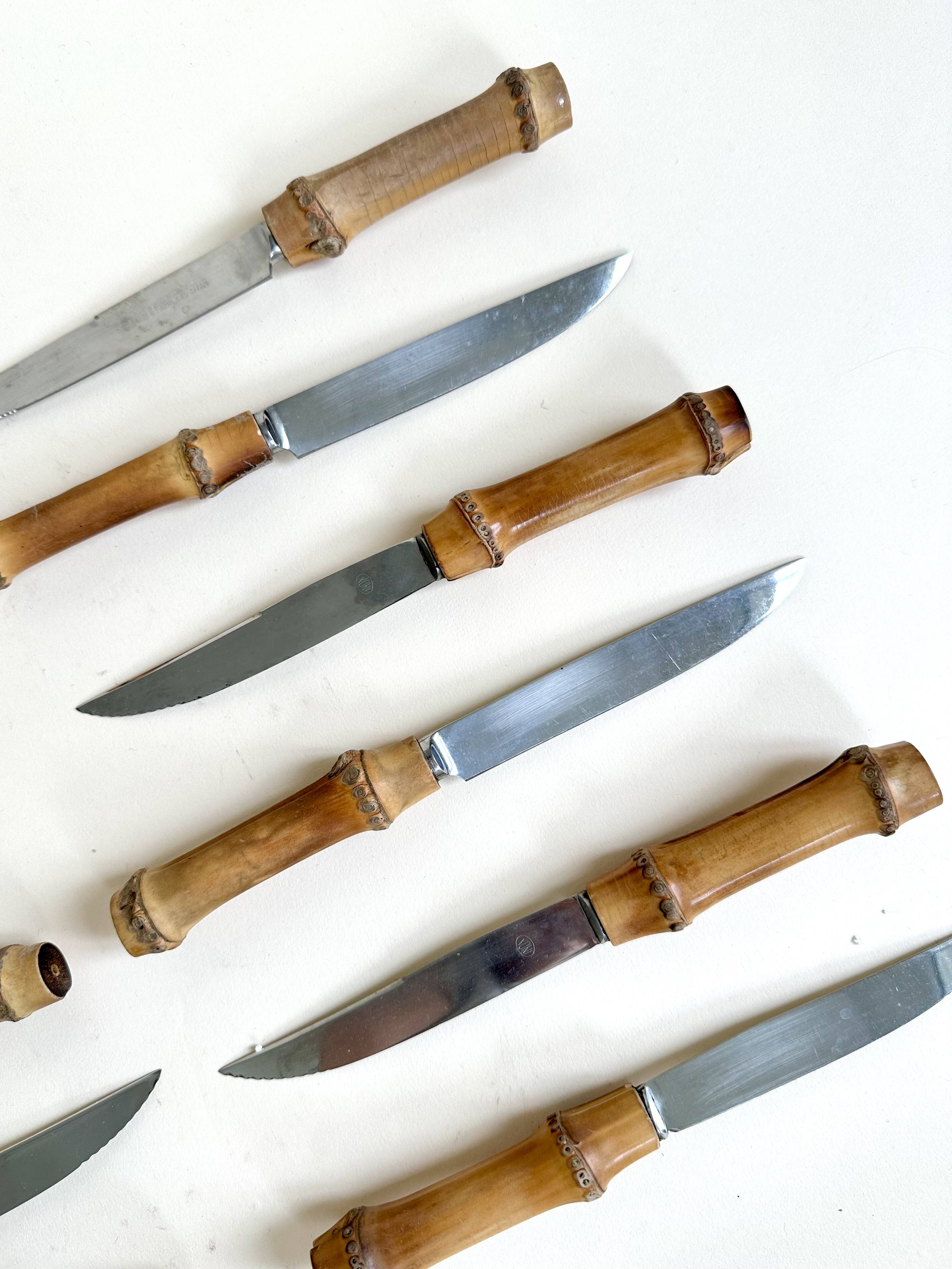 Set of 12 knives with bamboo handle