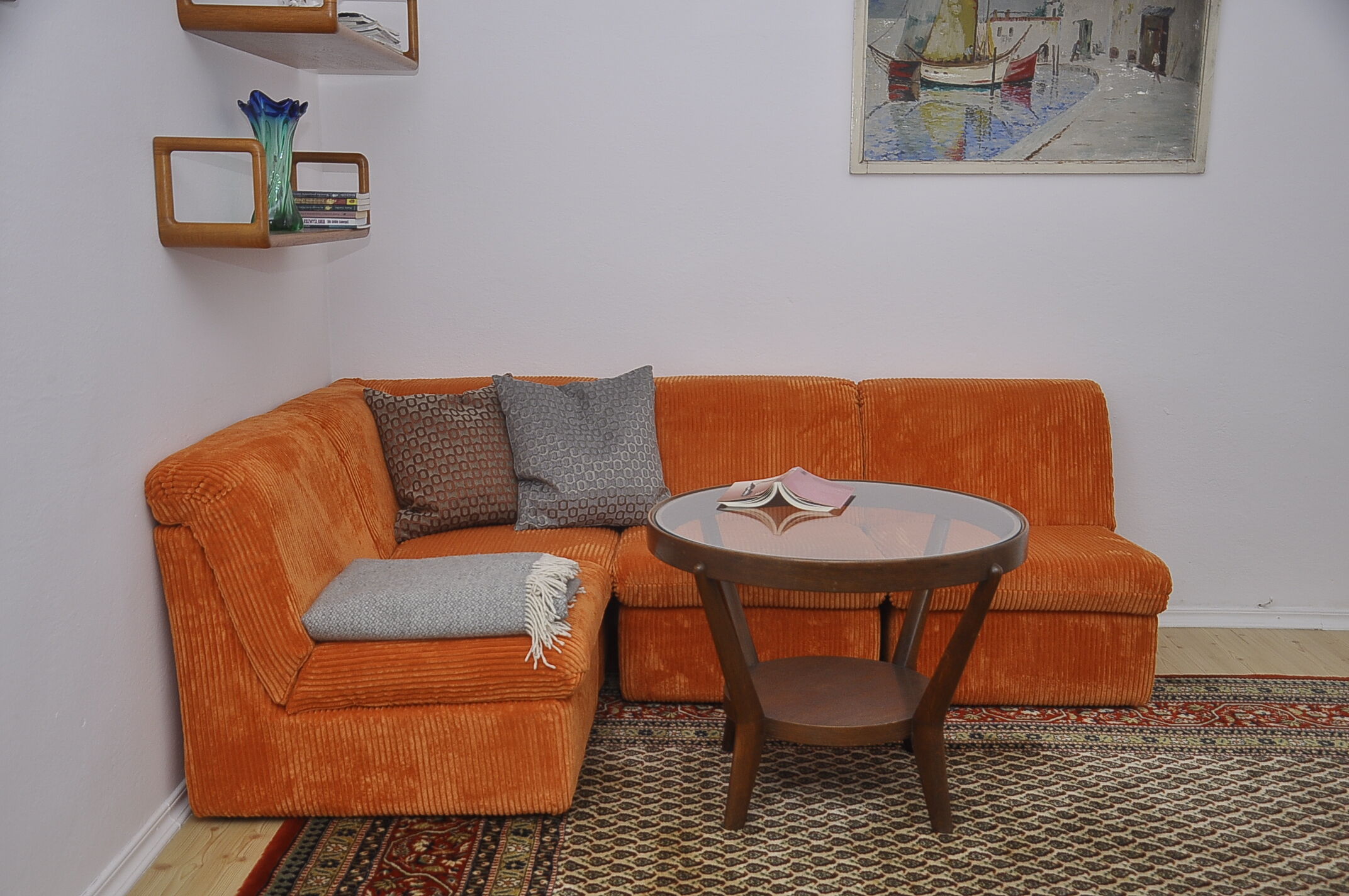Canapé modulaire en velours côtelé orange des années 70, 4 pièces