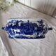 English porcelain flower pot or planter, blue Victorian landscape