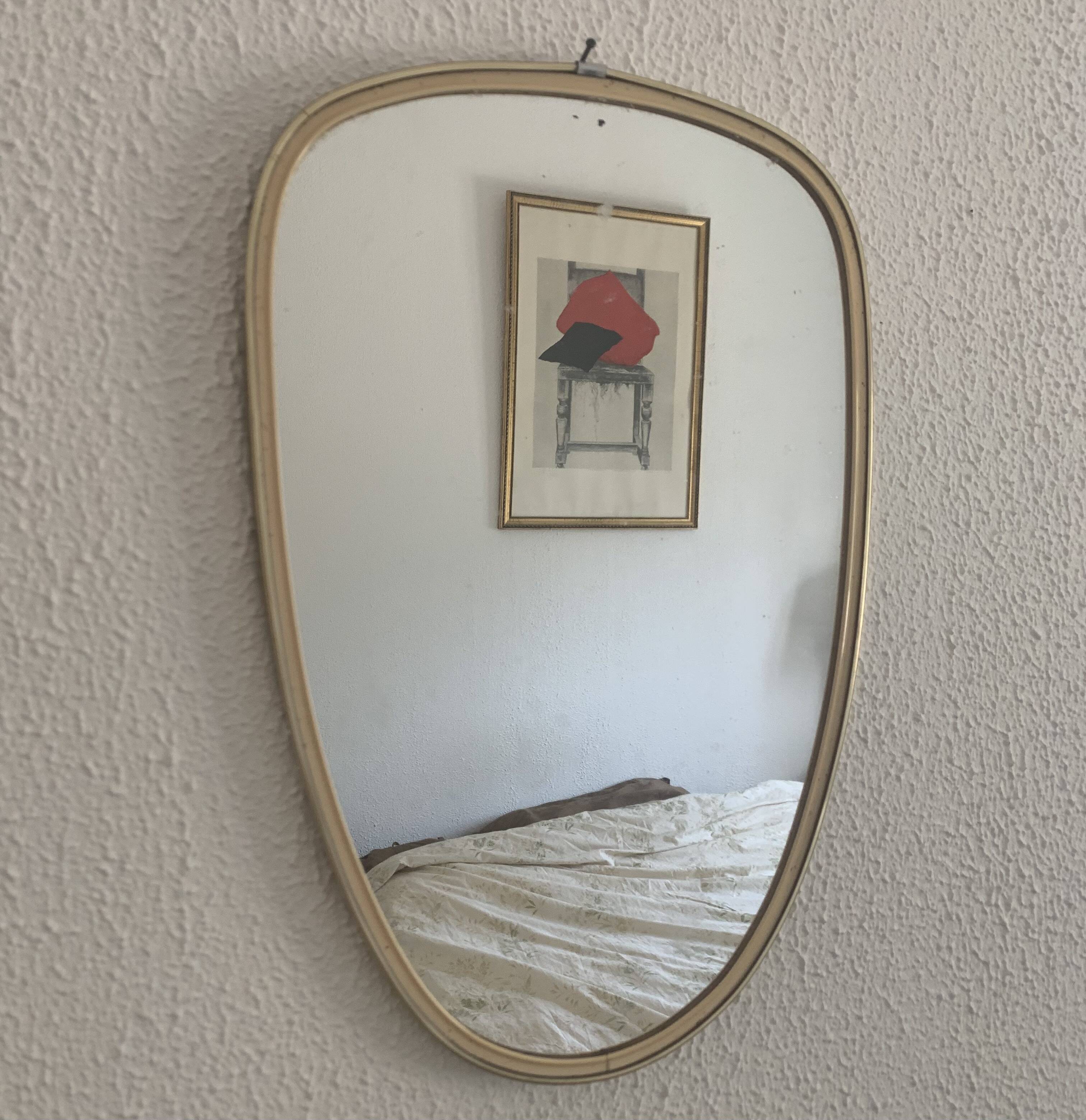 Vintage 1960s mirror, asymmetrical free-form rearview mirror - 40 x 26 cm