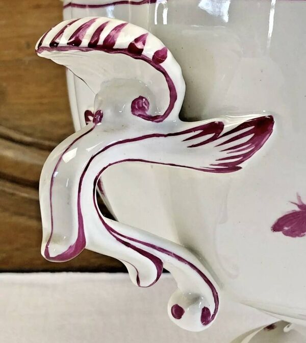 Ancienne grosse soupière légumier Gien modèle paysage rose 1938/1960