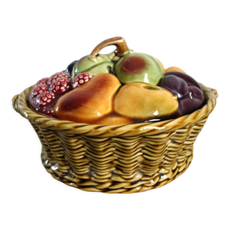 Old basket with lid fruits slurry Sarreguemines 40s