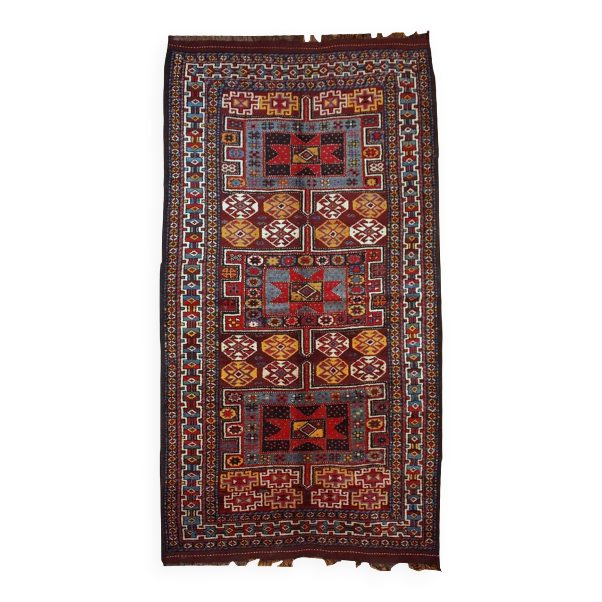 Handmade antique Persian Kurdish rug 122cm x 243cm 1880s - 1B419