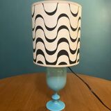 Lampe à poser année 70 en opaline bleu turquoise