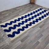 Tapis Bleu Ondulations Maroccain en laine 100cmx250cm