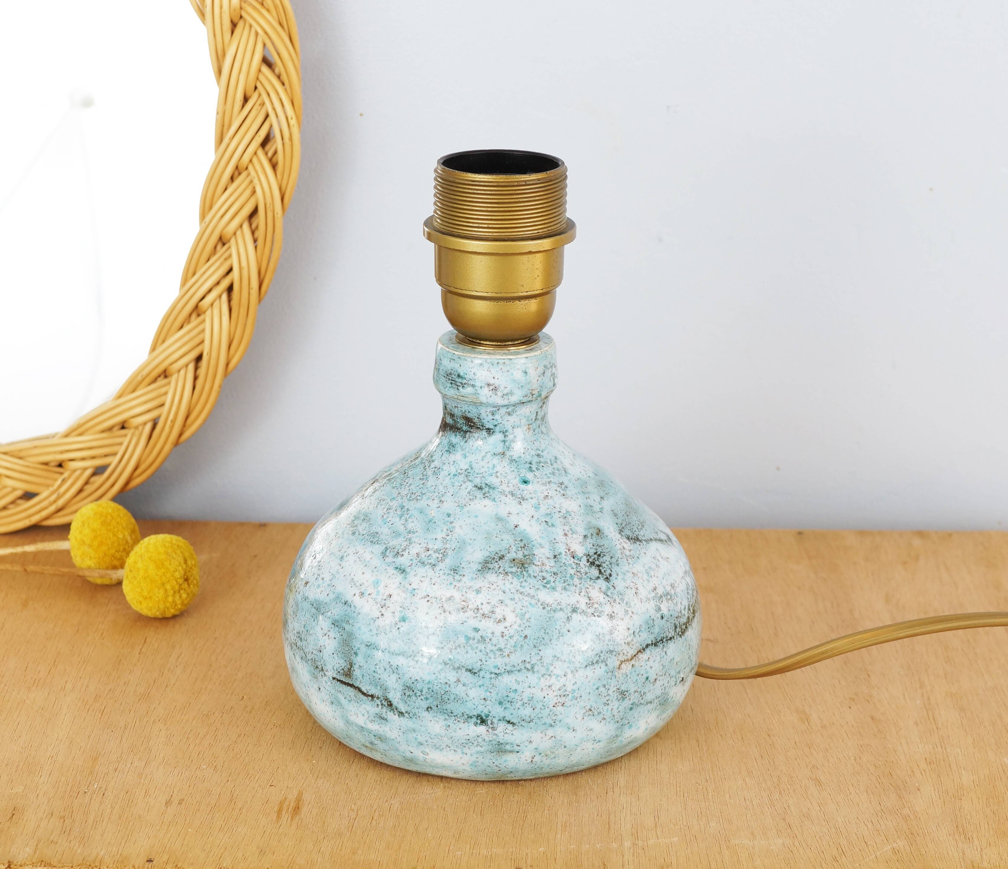 Blue glazed stoneware lamp foot signed 60s or 70s