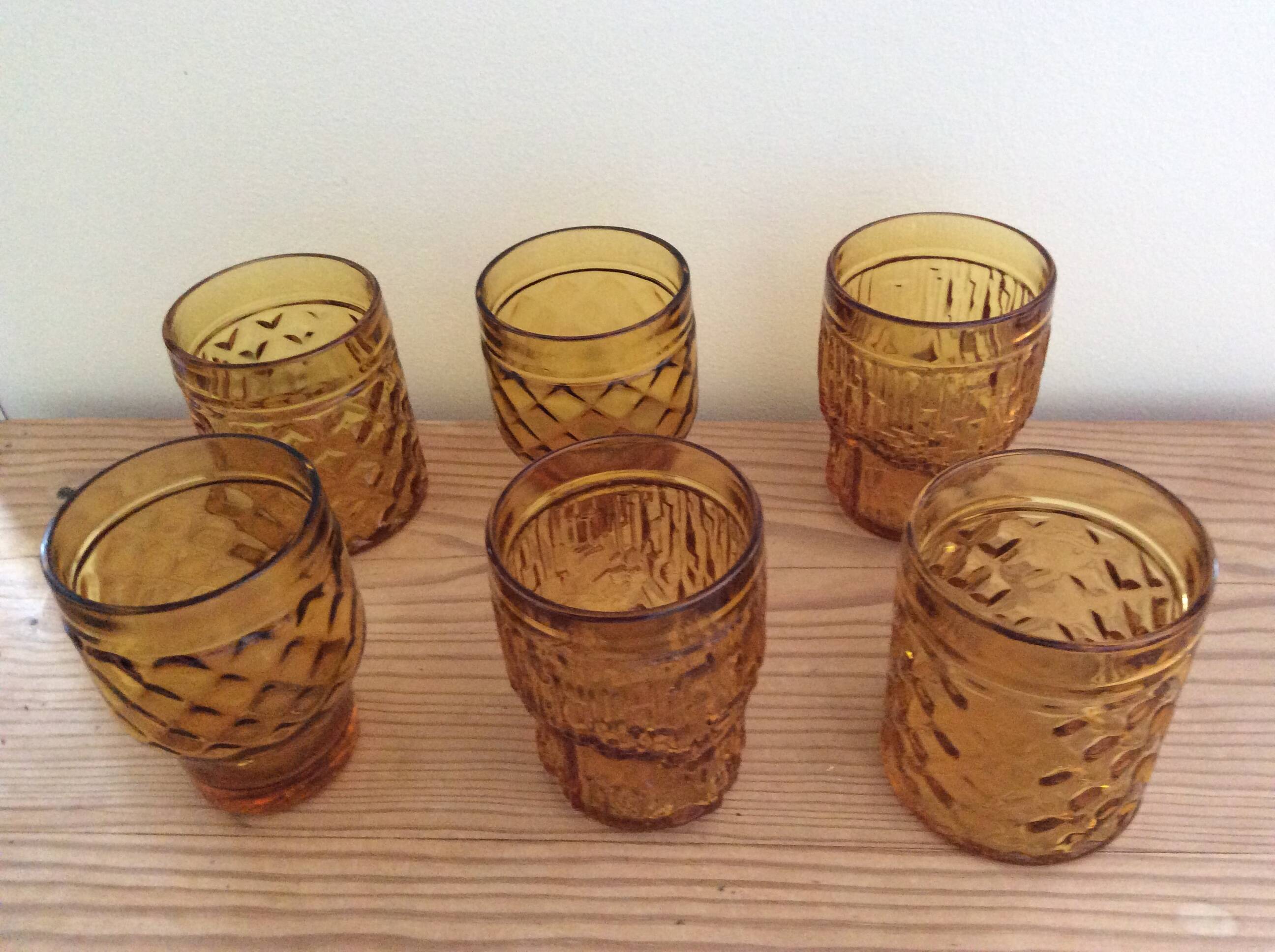 Set of 6 amber glasses