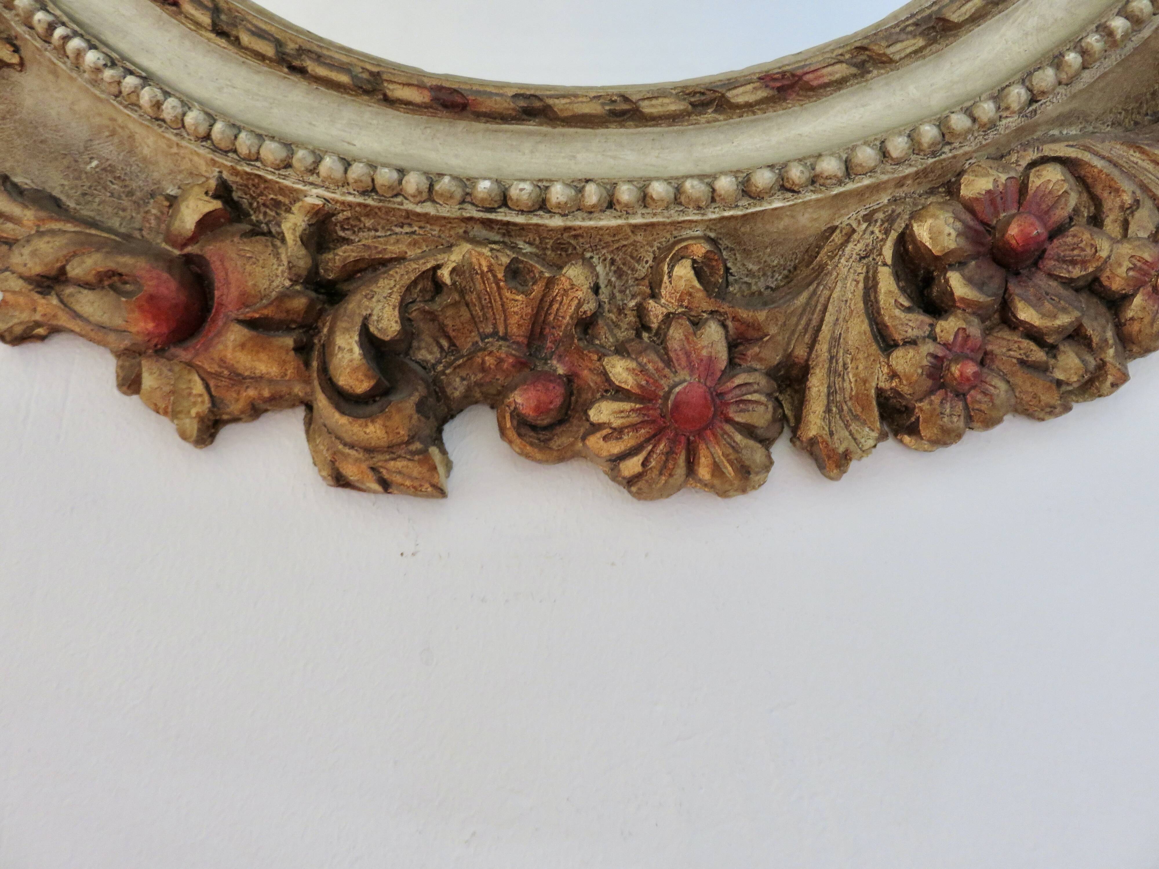 Large round wall mirror, baroque, floral pattern, rococo, 1970s