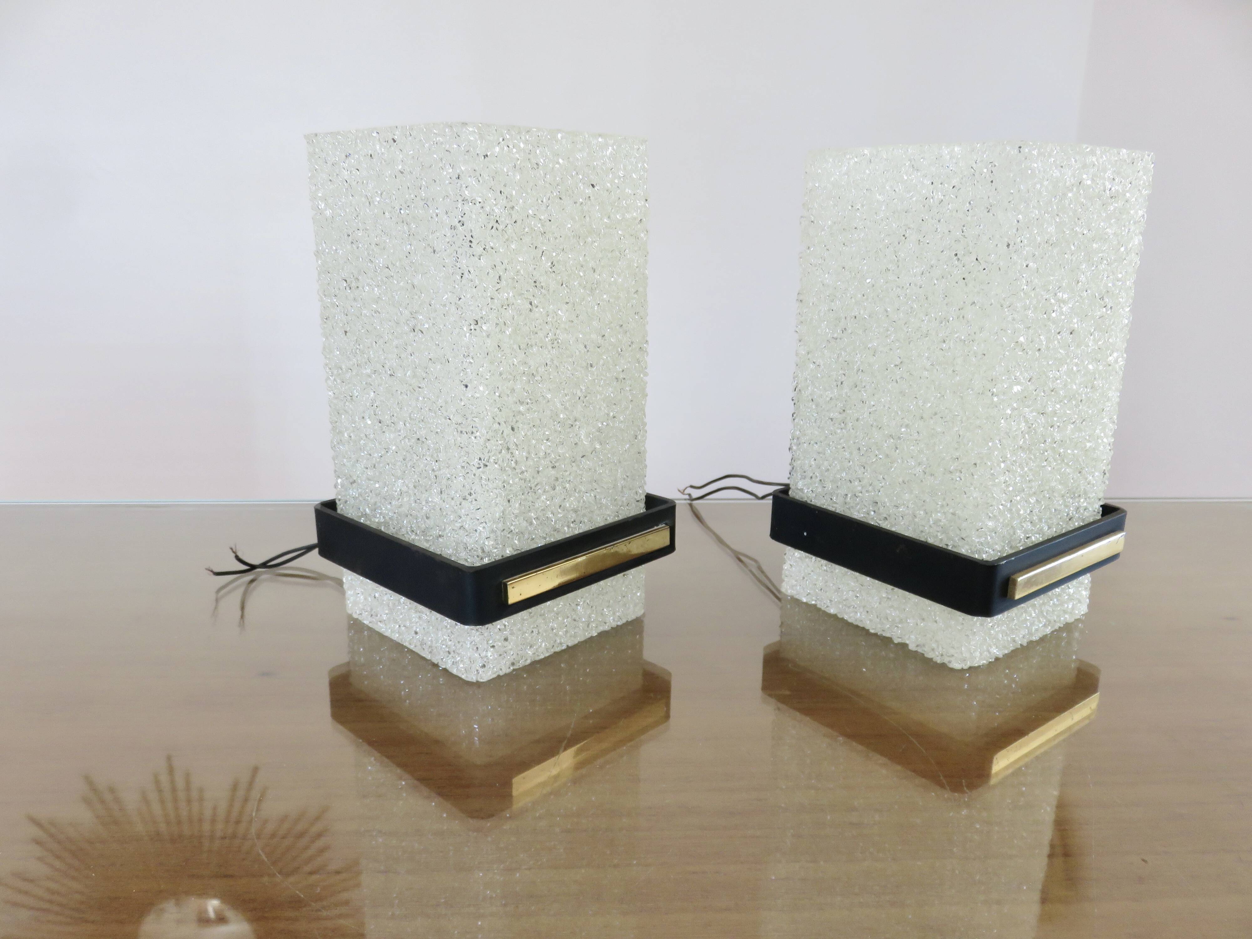 Pair of Arlus wall lights in perspex, gilded brass and lacquered metal, 1960s