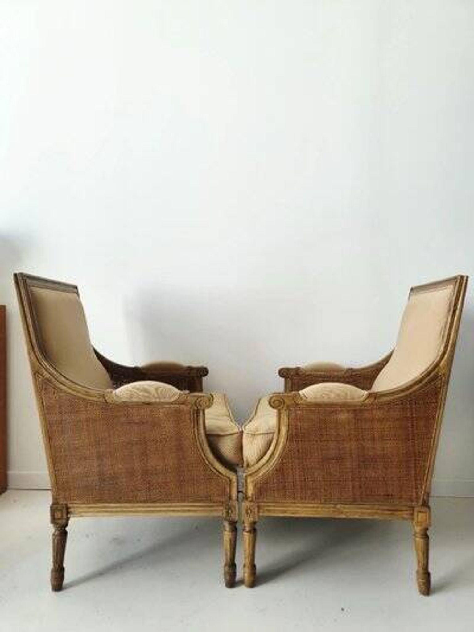 Pair of French antique Louis XV style armchairs (cane back armchairs)