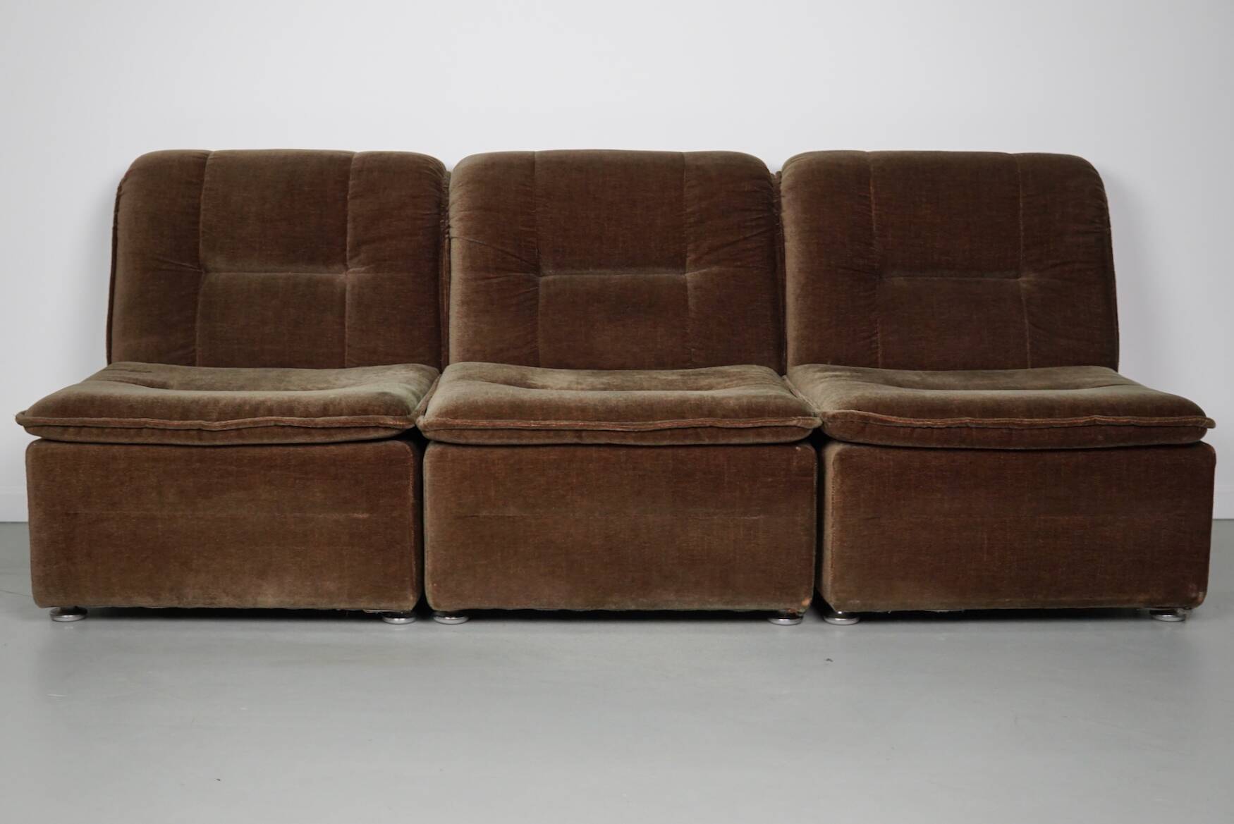 Vintage velvet brown / green modular sofa, 3-elements