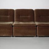 Vintage velvet brown / green modular sofa, 3-elements