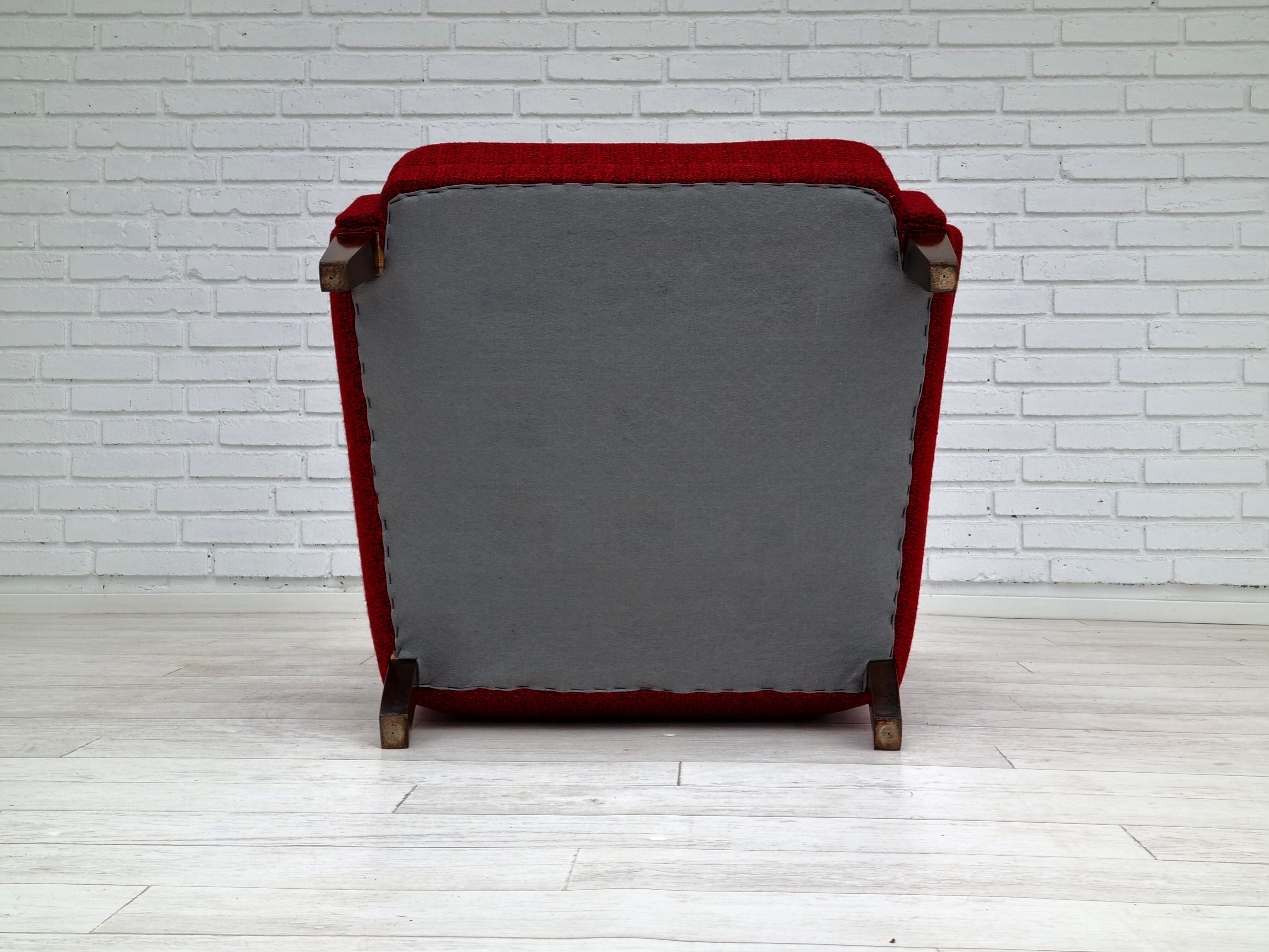 50s, Danish design, refurbished chair, furniture wool, mahogany wood