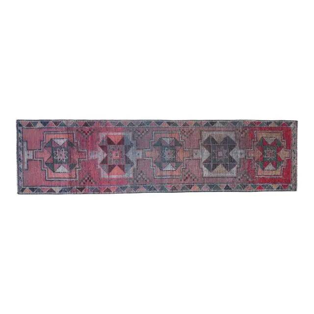 1970s Vintage Turkish Handmade Wool & Cotton Purple Runner Rug 91X359