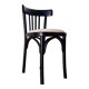 Curved black wooden bistro chair with striped seat