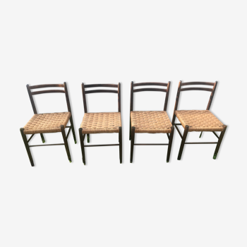 Chaises en bois et corde vintage années 50/60