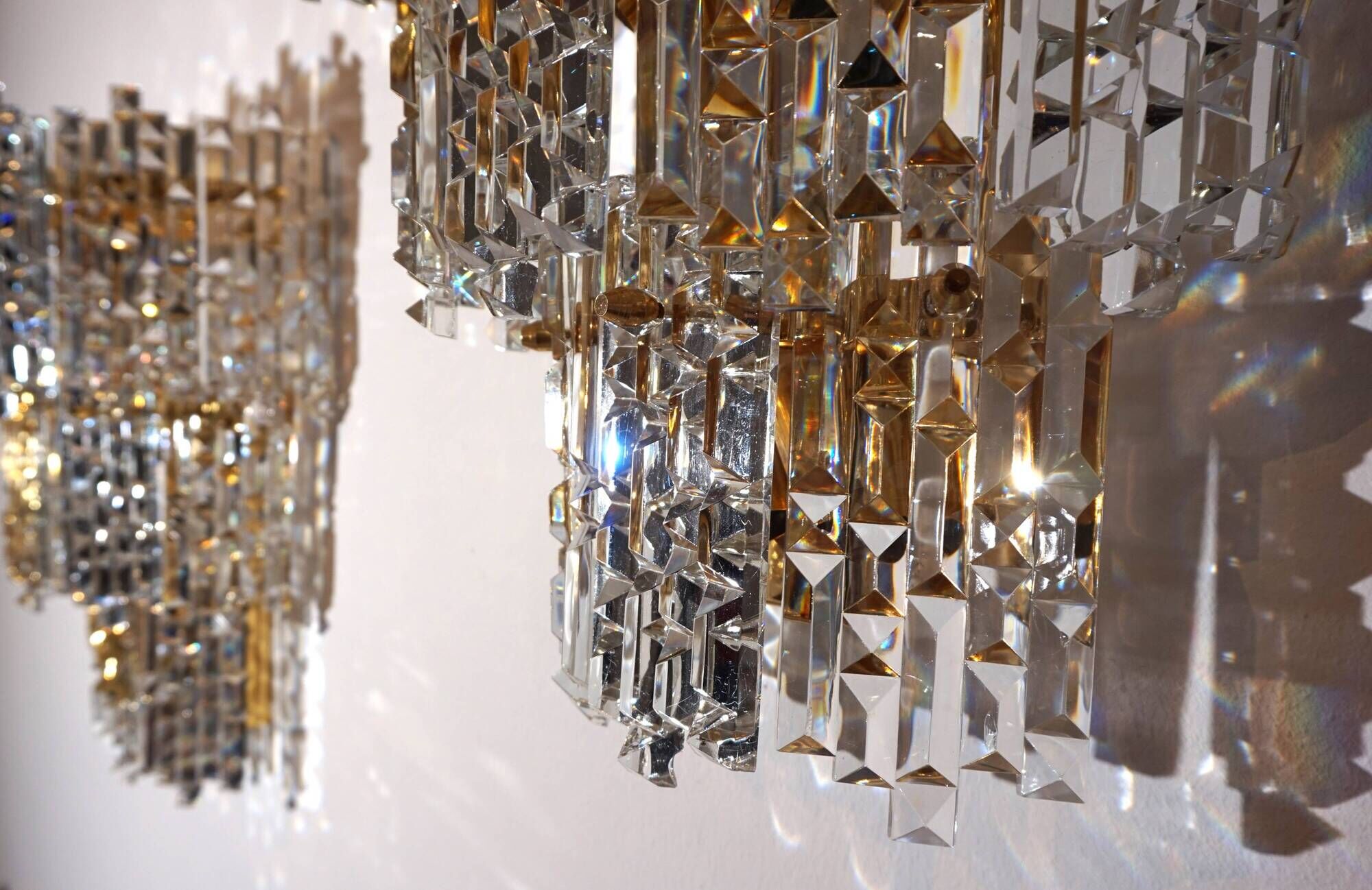 Set of 2 Kinkeldey Hollywood Regency waterfall crystal glass wall lights, 1970
